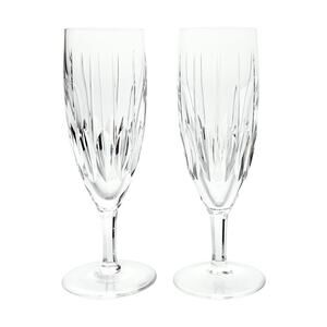 Vintage 2 Short Stem Crystal Fluted Champagne Glasses 6.5” 4oz Cuts Ovals & Line